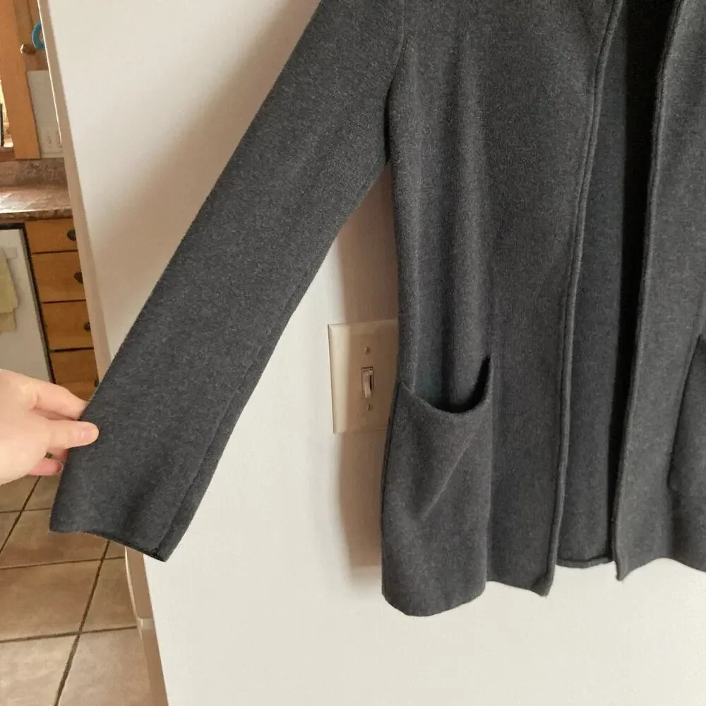 J Crew Factory Womens Charcoal Gray Open Knit Sweater Blazer XS Career Minimal